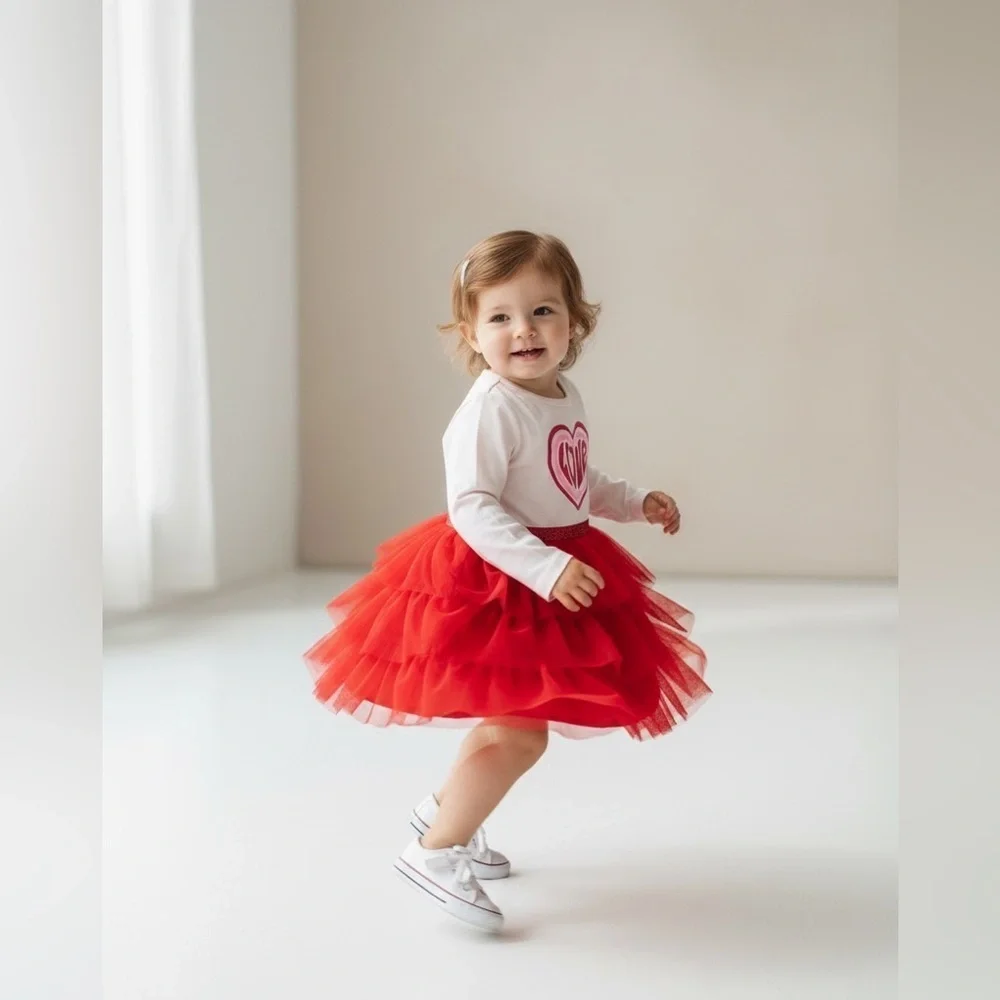 Wonder Nation Girls' 18 Mo tutu Love Heart Dress - Pink and Red long sleeve
